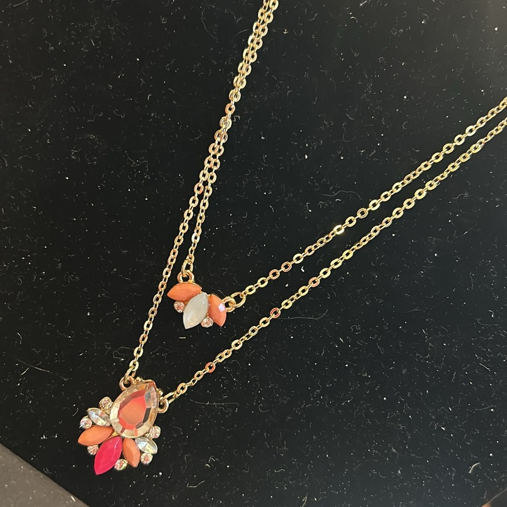 Layer Chains With Pink and Peach Charms Necklace-Boutique